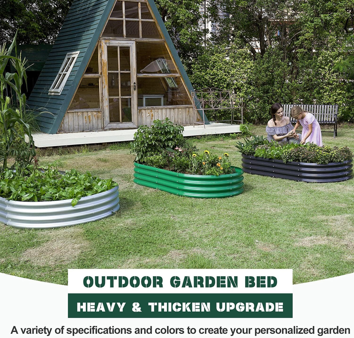 Land Guard Galvanized Raised Garden Bed Kit, Galvanized Planter Raised Garden Boxes Outdoor, Oval Large Metal Raised Garden Beds for Vegetables 4 x 2 x 1ft(1pcs) (Blue)…