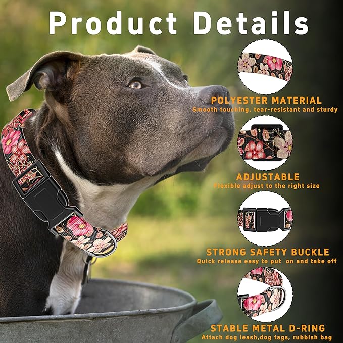 Dog Collar for Boys & Girls, Puppy Collar for Small to Large Dogs, Adjustable Soft Pattern Pet Collar with Safety Buckle for Male & Females (Red, S)