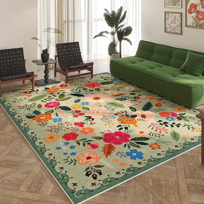 Rugcomf Living Room Rug 6x9 Rug Machine Washable Boho Area Rug Non Slip Floral
