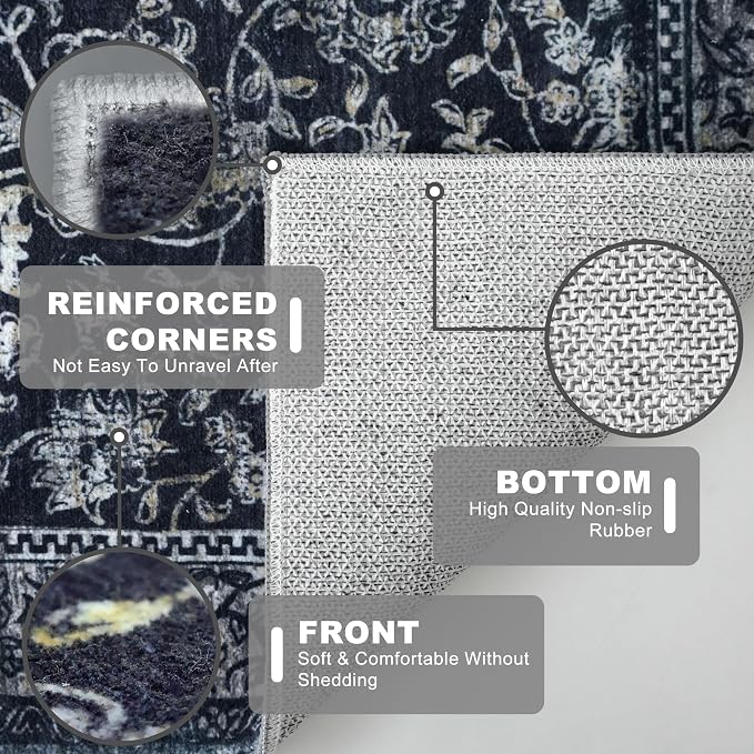 KILOCOCO Hallway Runner 2x8 Rug Runner Printed Vintage Floral Washable Kitchen