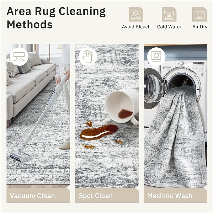 Soalmost 6x9 Area Rug for Living Room Washable 6x9 Gray Rug Non-Slip Modern