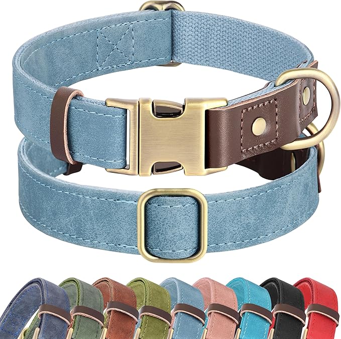 Didog Soft PU Leather Dog Collar for Large Dogs,Classic Adjustable Wide Dog Collars with Quick Release Metal Buckle,Easy Clean and Comfortable with Nylon Lining,Denim Blue,XL Neck 20-27", Width 1.2"