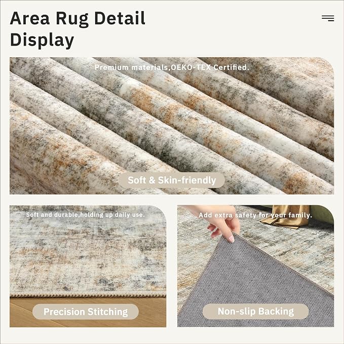 Soalmost 9x12 Area Rugs for Living Room, Non-Slip Machine Washable Vintage Rugs