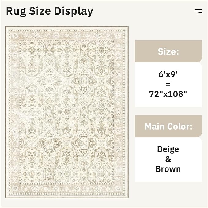 Soalmost Area Rug 6x9, Washable Rugs, Stain Resistant Gray Area Rugs