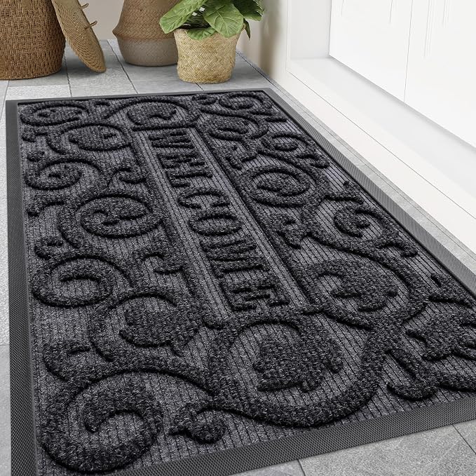 Smiry Welcome Door Mat Outside Entrance, Heavy Duty Trap Dirt and Moisture Easy