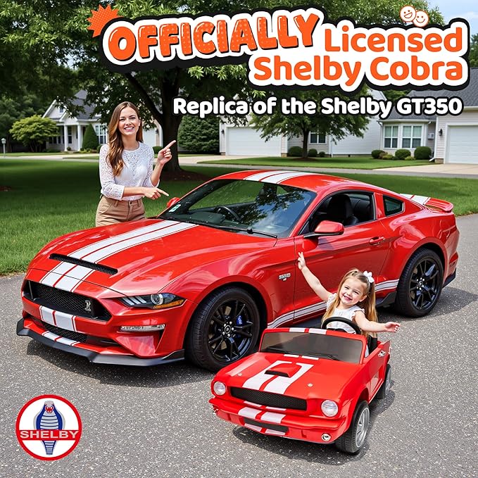 24V 2 Seater Ride on Toys, Licensed Shelby Cobra Kids Power Car Wheeler Ride On Toy w/ 2WD/4WD Switchable, Remote Control, 19" Spacious Seat, 4 Spring Suspension, Music, Bluetooth
