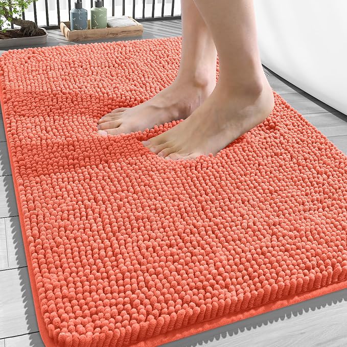 OLANLY Bathroom Rugs 34x21, Extra Soft Absorbent Chenille Bath Rugs, Rubber