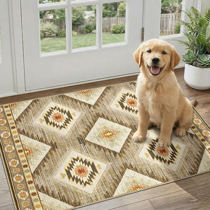 Area Rug 2x3 Rug Machine Washable Non-Slip Low Pile Print Pattern Western Rug