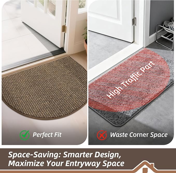 BEQHAUSE Dirt Trapper Door Mat 17" x 30" Half Circle Non-Slip Washable Doormats