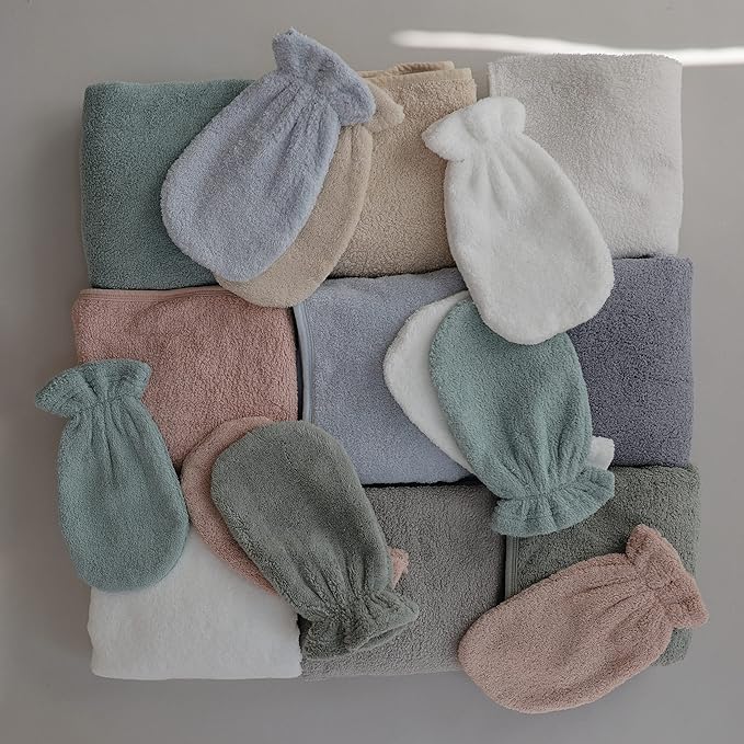mushie Baby Bath Mitt | Organic Cotton | Pack of 2 (Baby Blue)