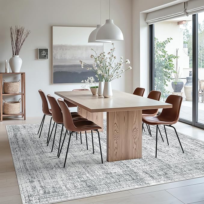 Soalmost Area Rug 10x12 Vintage Washable Living Room Large Gray Carpet Non Slip
