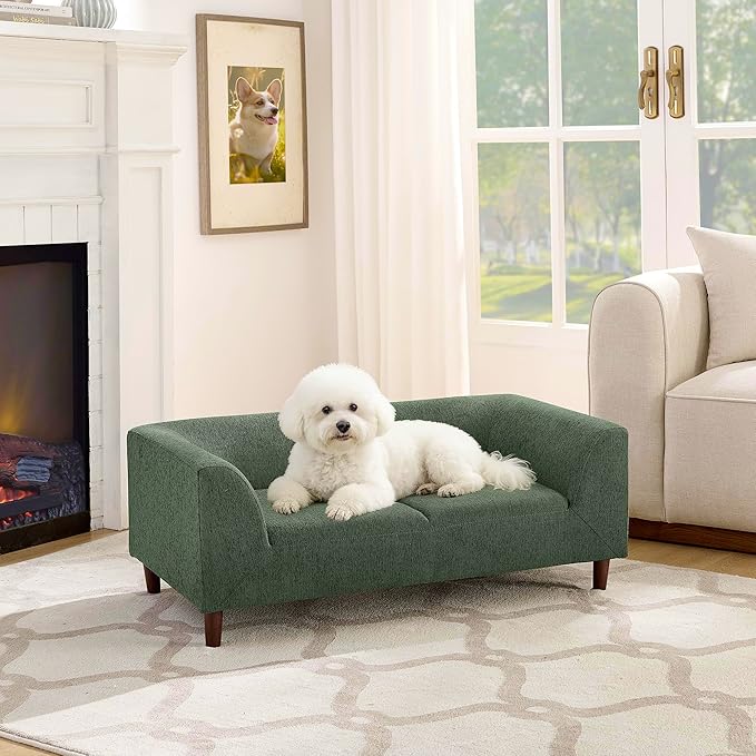Dog Couch for Medium & Large Dogs, Modern Pet Sofa with Armrest & Backrest, Short Leg Design Linen Fabric Dog Bed Furniture, 39.5" Washable Pet Couch (Olive Green)