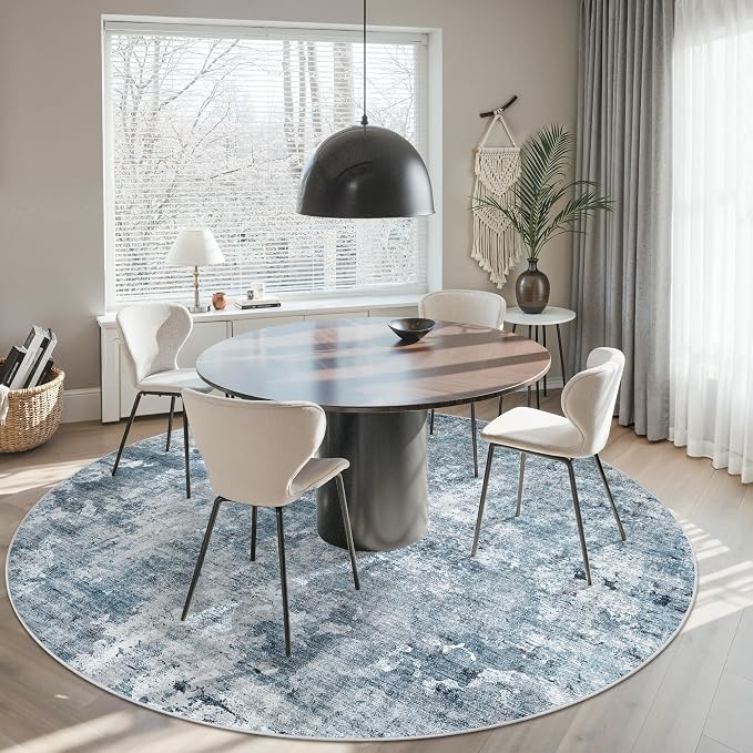 Soalmost 9x9 Blue/Grey Round Rug 9ft Living Room Circle Rug Vintage Round Area