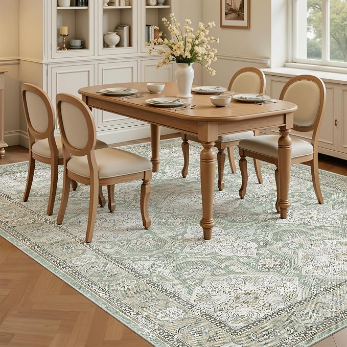 Soalmost 5x7 Area Rugs Green/Brown Low Pile Indoor Washable Trendy Faded Style
