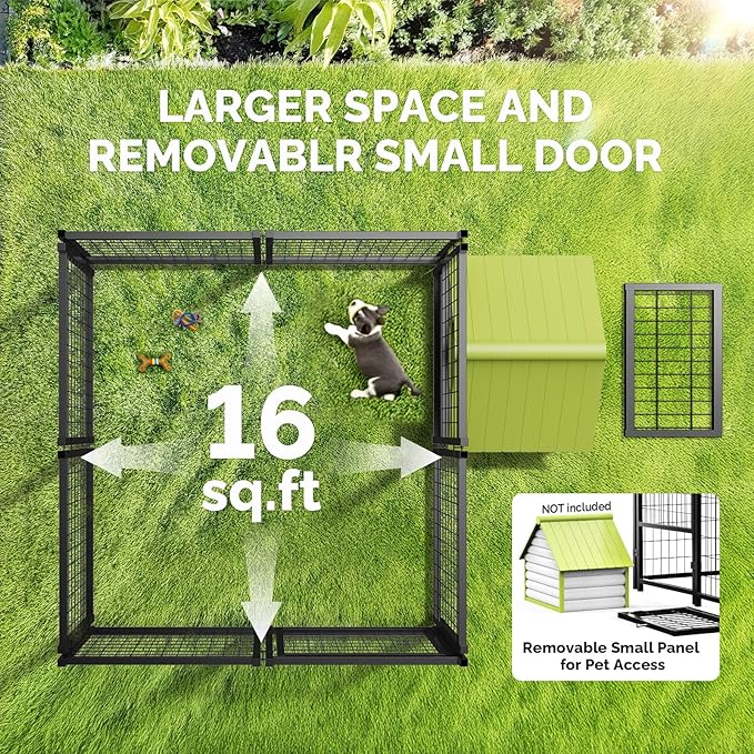 Sino Luban Outdoor Dog Kennel Outside Run with Doggy Door&Waterproof Roof - 4x4x4.6FT Large Dog Kennels Pens Outside for Small/Medium Dogs - Heavy Duty Cage Yard (Can Connect to Your Dog House)