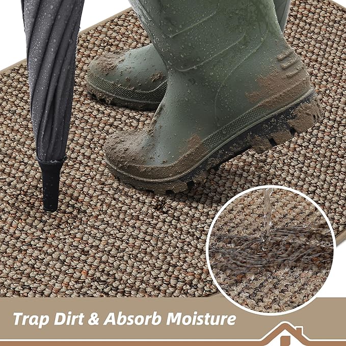 BEQHAUSE Dirt Trapper Door Mat 17" x 30" Half Circle Non Slip Washable Doormats