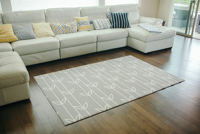 Baby Care Play Mat (Large, Sea Petals - Grey) 82'' x 55'' Original One-Piece Reversible Rollable Waterproof Play Mat for Infants, Babies, Toddler, and Kids