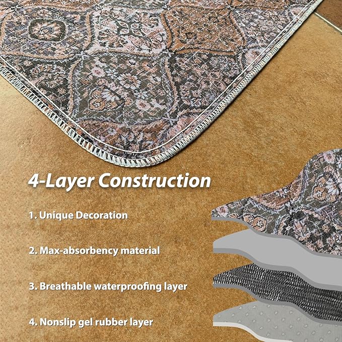 nunubaby 4PACK Washable Pee Pads for Dogs, Stylish, Non-Slip and Leak-Proof Pee Pads. Reusable Potty Pads for Dogs for Crates and Floors.(Brown/Multi, 18" x24" )