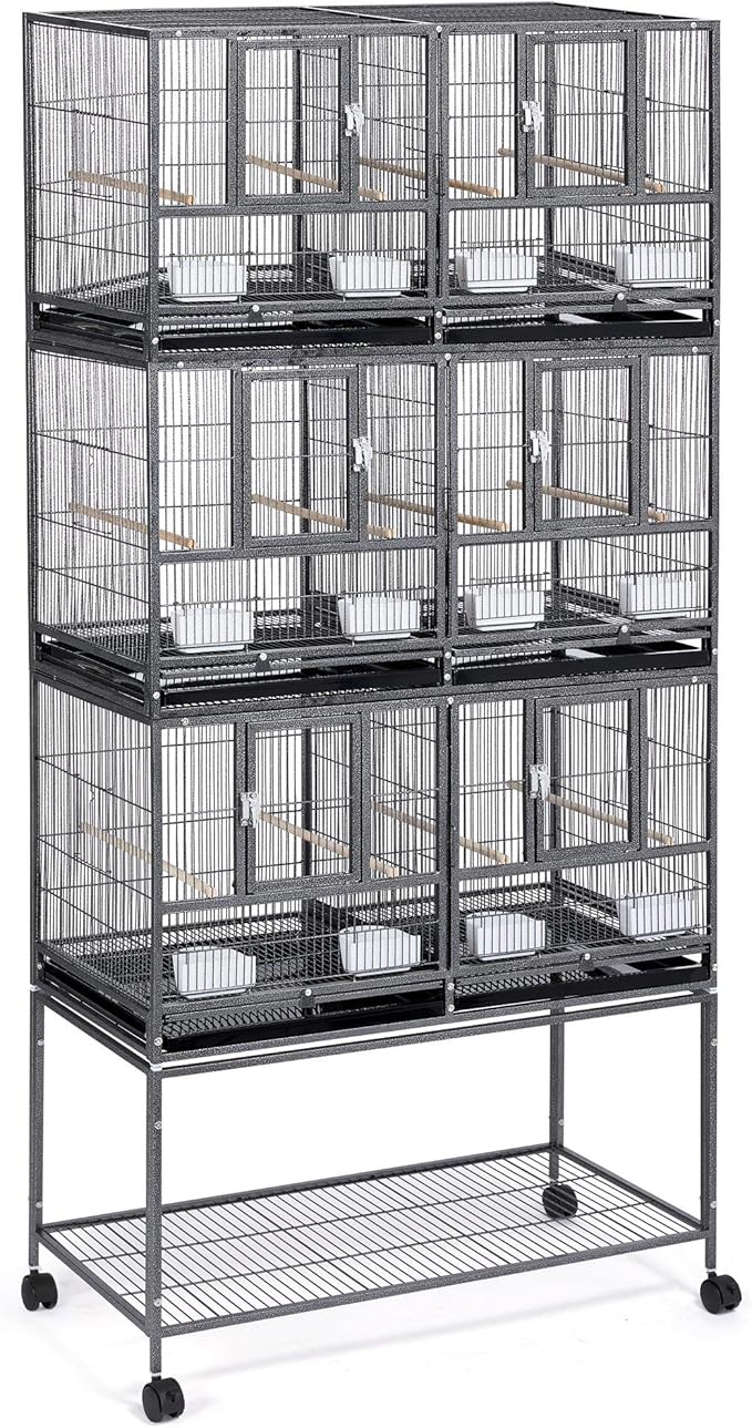 Topeakmart 3 Pack Divided Breeder Parakeet Canary Lovebird Finch Budgie Bird Cages W/Rolling Stand
