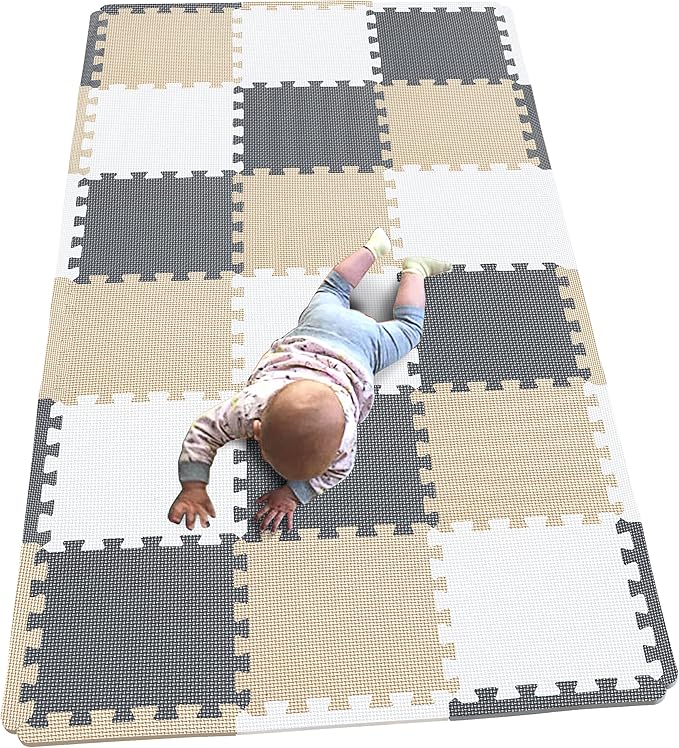MQIAOHAM® 18 Pieces + 18 Edges Puzzle Play Mats, Soft Baby Play Mat, Kids Interlocking Foam Floor Tiles, Toddlers Carpet Playmats XZ301018-101110112