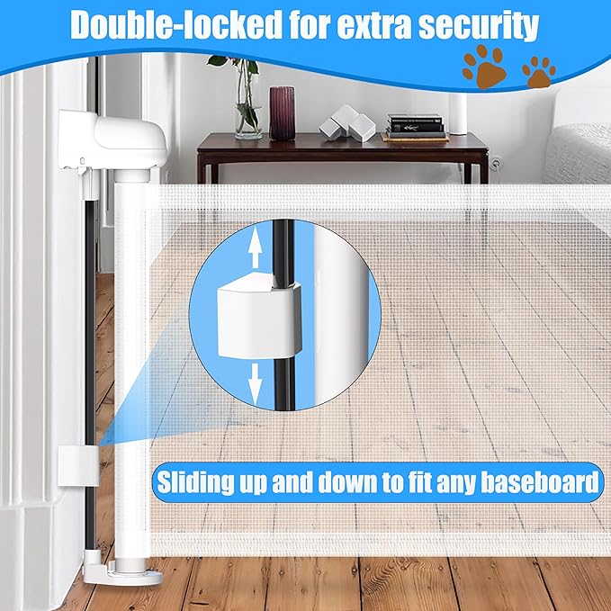 14" H Short Dog Gate - Pet Gates Puppy Gate, Mesh Retractable Step Over Pet Fence, Expands Up to 59" Indoor/Outdoor, Small Dog Gates for Doorways & Stairs