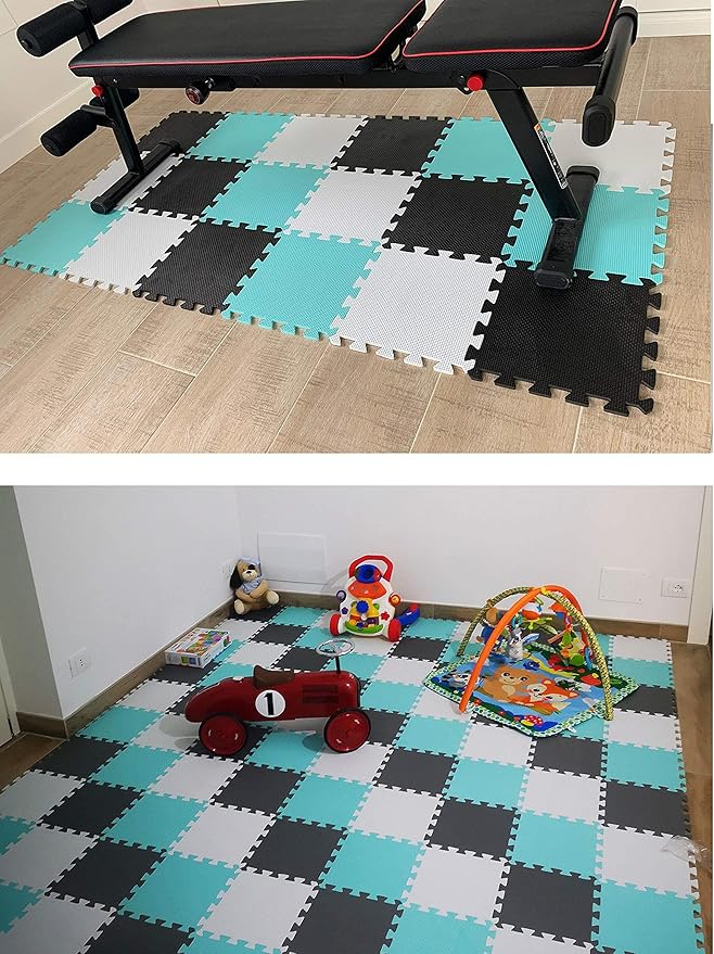 MQIAOHAM® 25 Pieces Puzzle Play Mats, Soft Baby Play Mat, Kids Interlocking Foam Floor Tiles, Toddlers Carpet Playmats G301025-106110