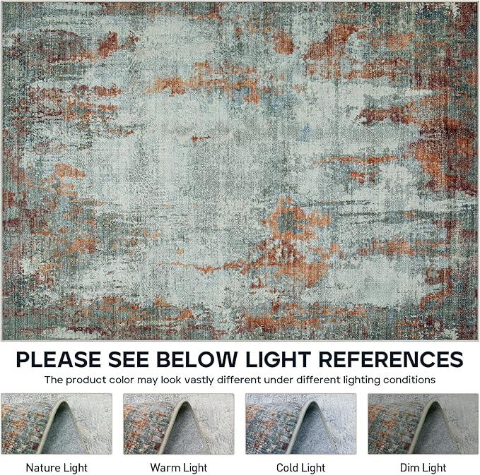 5x7 Area Rugs for Living Room Rug Washable: Modern Rug for Dining Room Bedroom Carpet Non Slip Low Pile 5 by 7 Indoor Abstract Nursery Home Office Red Brown