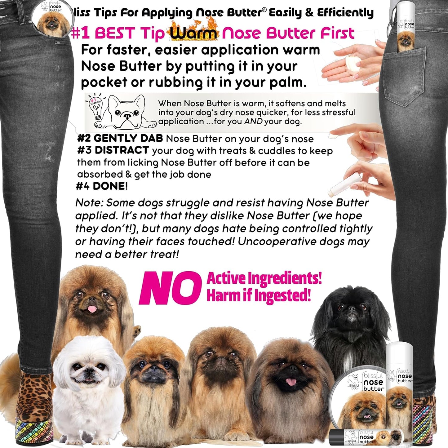 The Blissful Dog Pekingese Nose Butter for Dry, Cracked Skin, Lick-Safe Dog Nose Balm with Moisturizing Shea Butter, Almond, Olive, and Essential Oils, Pet Supplies, Uncented, 4 oz.