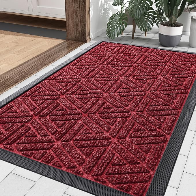Smiry Front Door Mat Outside Entrance, Heavy Duty Sturdy Natural Rubber Doormat