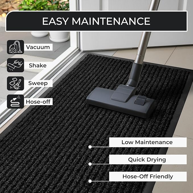 Large Door Mat 3' x 5' Black, Heavy Duty Commercial Floor Mat, Industrial Floor