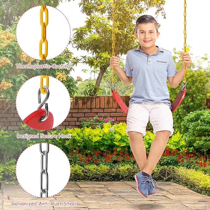 Sunnyglade 8PCS Swings Seats Heavy Duty with 66" Chain, Playground Swing Set Accessories Replacement with Snap Hooks, Support 250lb (8, Red)