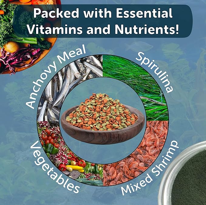 Aquatic Foods Inc. 3.5mm - 1/8" Small Sinking Wafers of Spirulina, Algae & Color Enhancing Wafers for Bottom Fish, Shrimp, Snails, Tropicals. 4-Type Wafer & 12-Type Pellets Included 12oz Canister