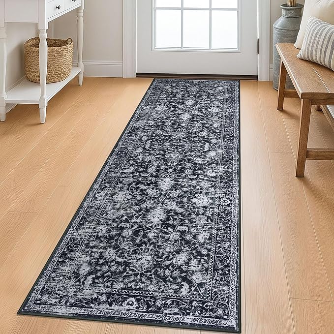 KILOCOCO Washable Runner 2x6 Rug Runner Printed Vintage Floral Kitchen Runners