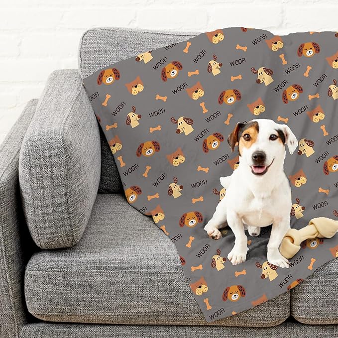 Grey Woof Plush Pet Lightweight Blanket - 50" x 60" - Cute for Dogs - Gifts and Puppy Essentials - Printed in America