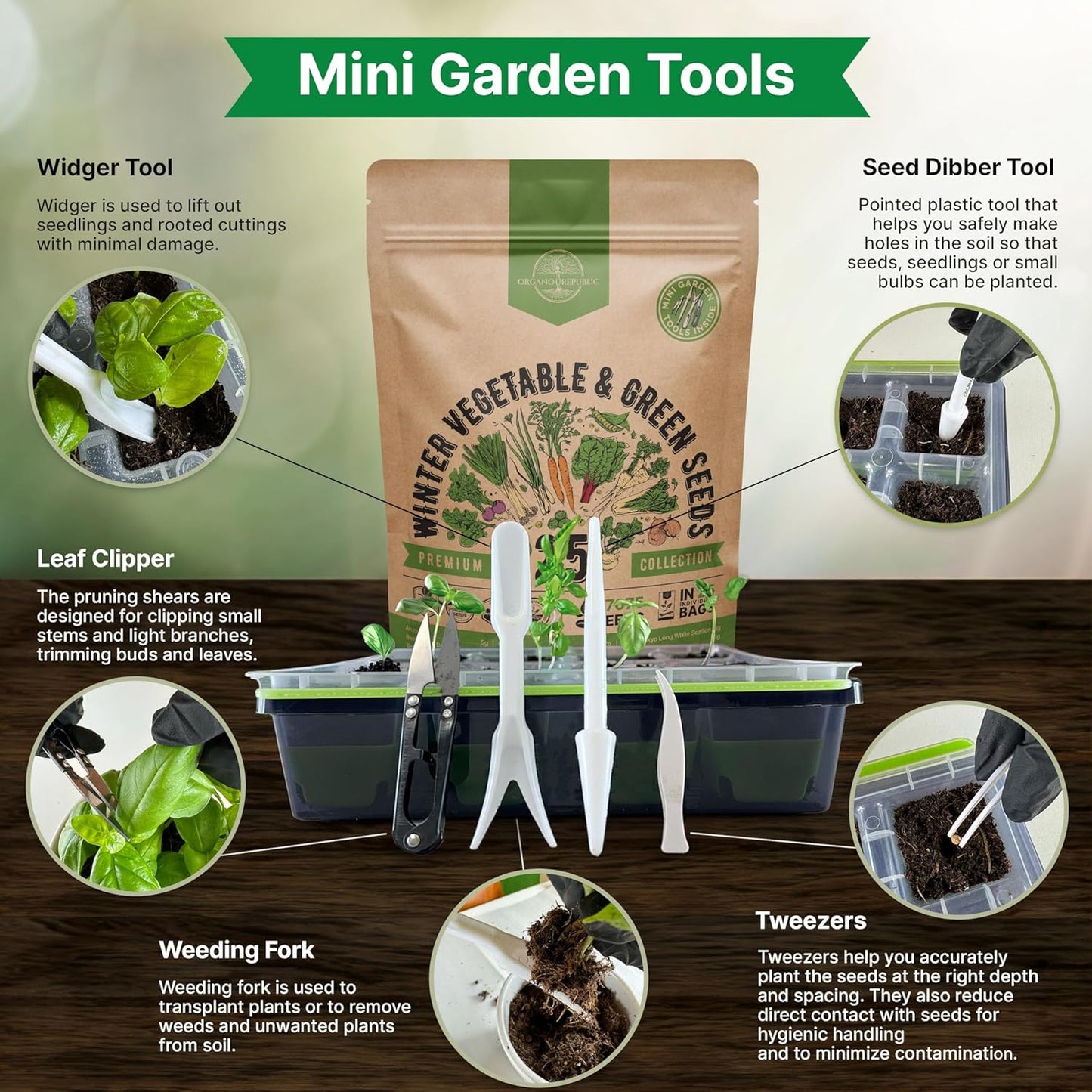 Organo Republic 25 Winter Vegetable & Green Seeds Variety Pack for Outdoors & Indoor Home Gardening 27670+ Non-GMO Heirloom Seeds: Broccoli Beet Carrot Collard Lettuce Radish Spinach Pea Kohlrabi