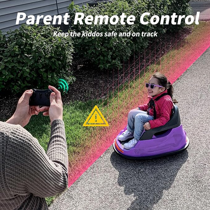 Baby Bumper Car, 6V Electric Kids Bumper Car for Toddlers with Remote Control, Bluetooth - Purple