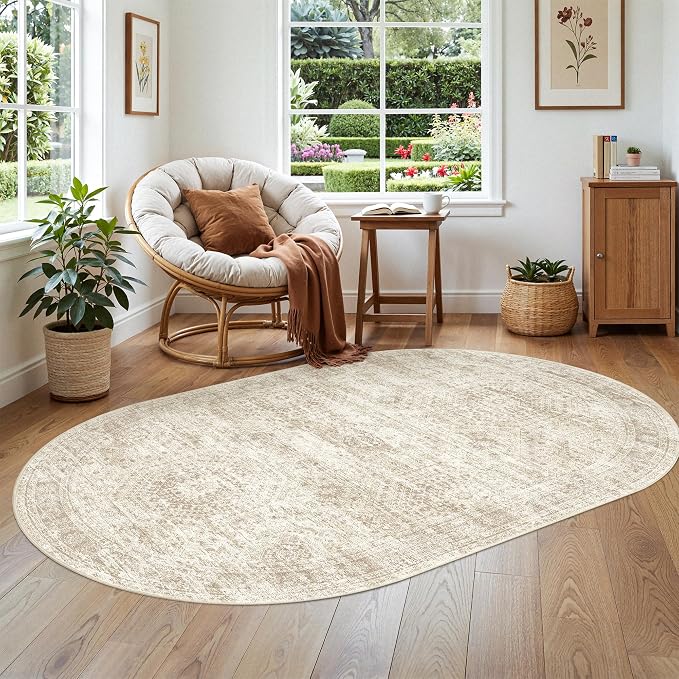 Soalmost Small Oval 3x5 Rug for Entryway, Machine Washable Area Rug for Kitchen