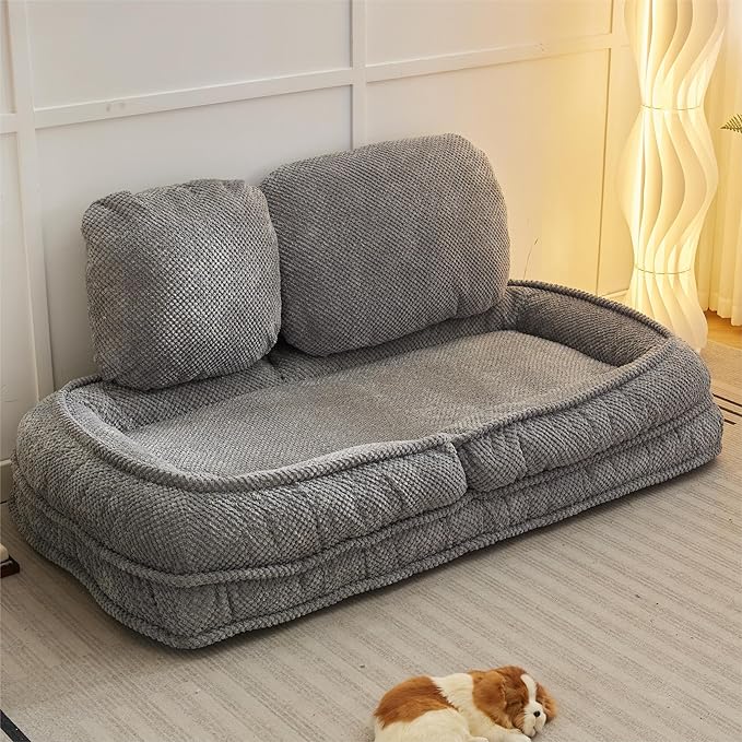 Human Dog Bed for Adult and Kids, Comfy Foldable Lazy Floor Sofa Bed with 5 Adjustable Position, Grey Upholstered Floor Bean Bag Lounger Chair for Bedroom, Living Room,Office (Gray.)