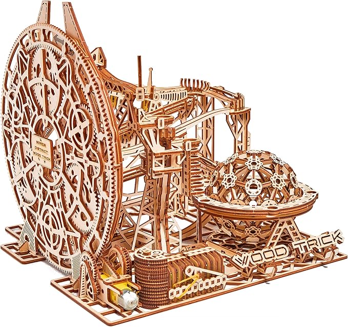 Wood Trick Wooden Marble Run Electric Motorized - 3D Wooden Puzzles for Adults and Kids to Build - 15x14 in - Roller Coaster Wooden Model Kits for Adults and Teens to Build