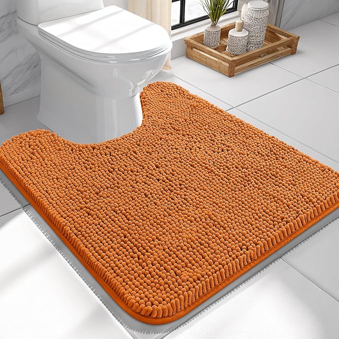OLANLY Toilet Rugs U-Shaped 24x24, Extra Soft Absorbent Chenille Contour