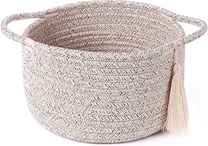 Empty Gift Basket – SweetMemo Mini Woven Rope Organizer Baskets for Gifting, Baby Shower, Desk, Makeup Brushes, Bathroom, Shelves – Small Decorative Storage Bin with Gift Bag & Ribbon – Warm Brown