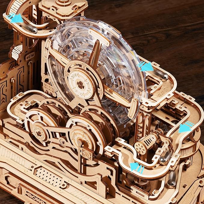 ROKR 3D Wooden Puzzles for Adults Miniature Marble Run Building Toys,DIY Pinball Machine Model Kits-Gear Ball Challenge EGC01