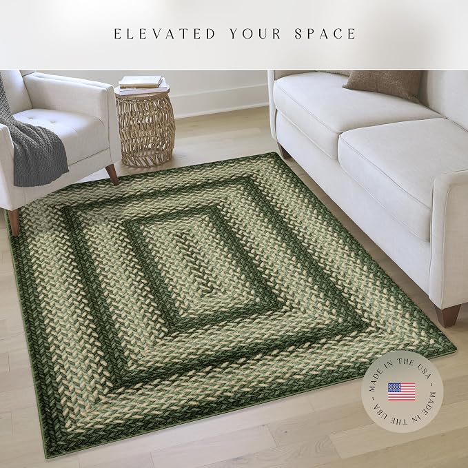 Maples Rugs Marion Bohemian Braided-Style Print Area Rug – Made in USA – Low