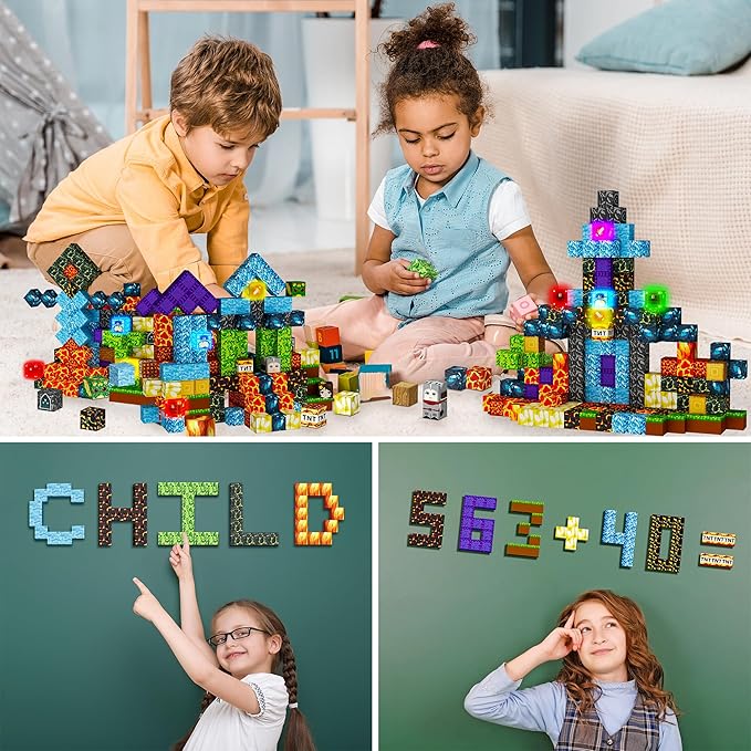 Magnetic Blocks 208 PCS Magnetic Building Blocks Cubes Gift Set for Boys and STEM Learning Preschool Learning Construction Toys