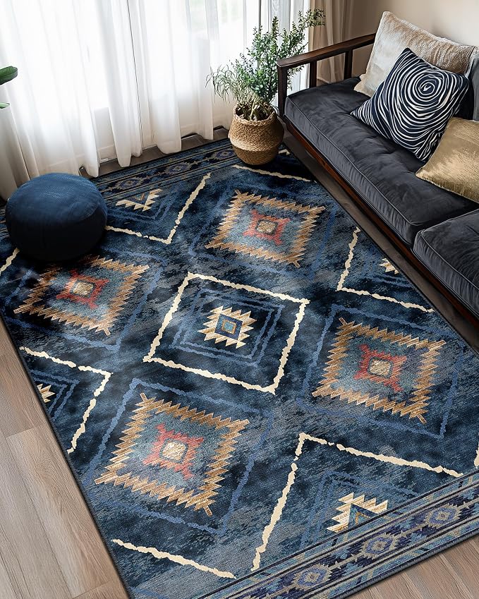 BESTSWEETIE Area Rug 6x9 Rug Machine Washable Non-Slip Low Pile Print Pattern