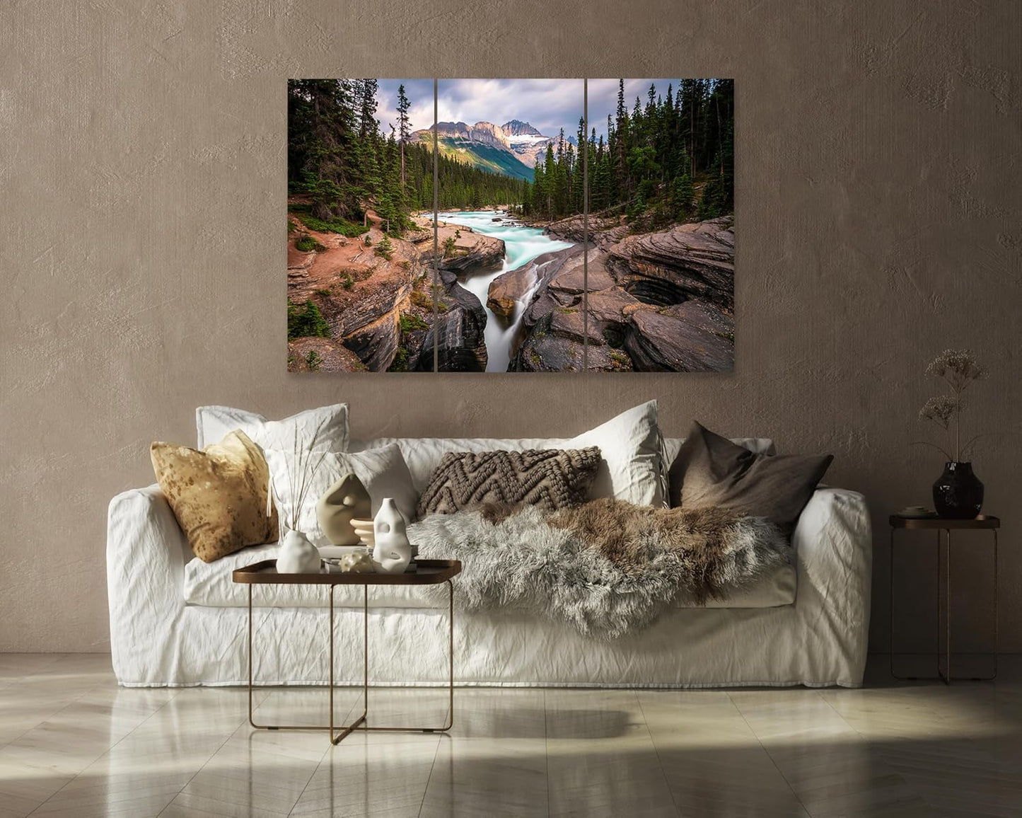 Nature Wall Art Prints - Ocean Forest Mountain Lake Canvas Landscapes - Small to Extra Large Living Room Bedroom Kitchen Bathroom Décor (Mountain River Waterfall, 47L" x 71W" - 3 panels)