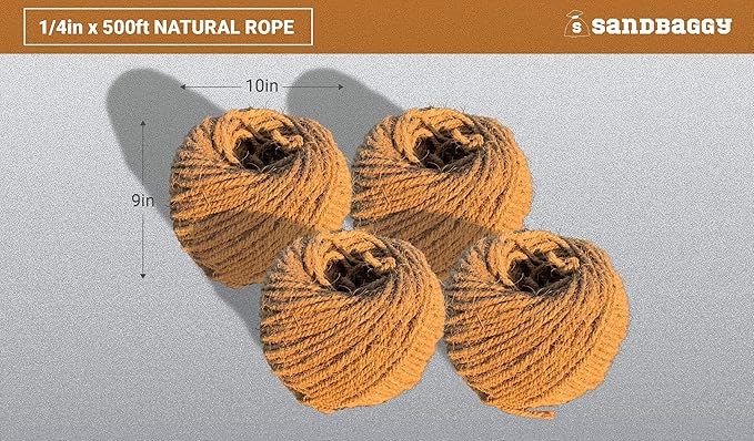 Sisal Rope Twine 1/4 inch x 500 ft - Bulk Wholesale - Similar to Home Depot, Walmart, Lowes by Sandbaggy (5 Rolls)