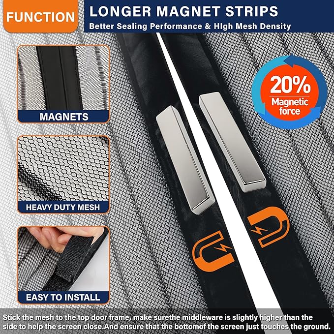 Magnetic Screen Door, Heavy Duty Door Screen Magnetic Closure Keep Bugs Out,Pet & Kid Friendly,Fit Door Size 32" x 82"