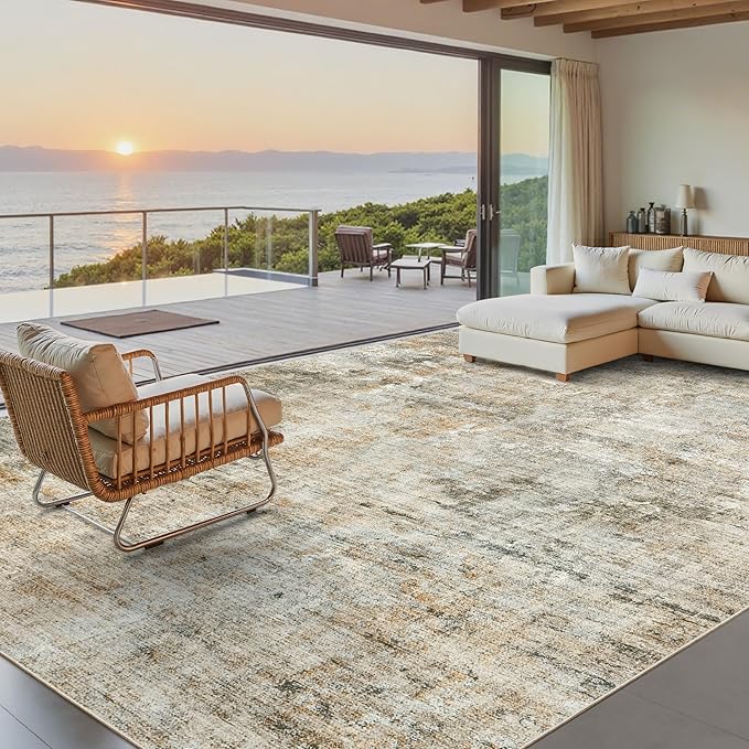 Soalmost 9x12 Area Rugs for Living Room, Non-Slip Machine Washable Vintage Rugs