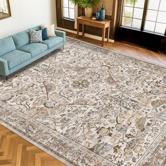 Large Washable Floral 10x14 Area Rug